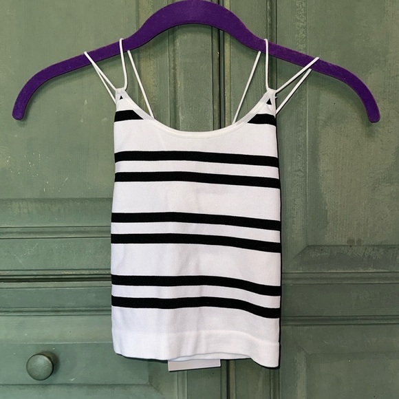 Happily Grey Tops - Women’s Strappy Tank Top - White with Black Stripes